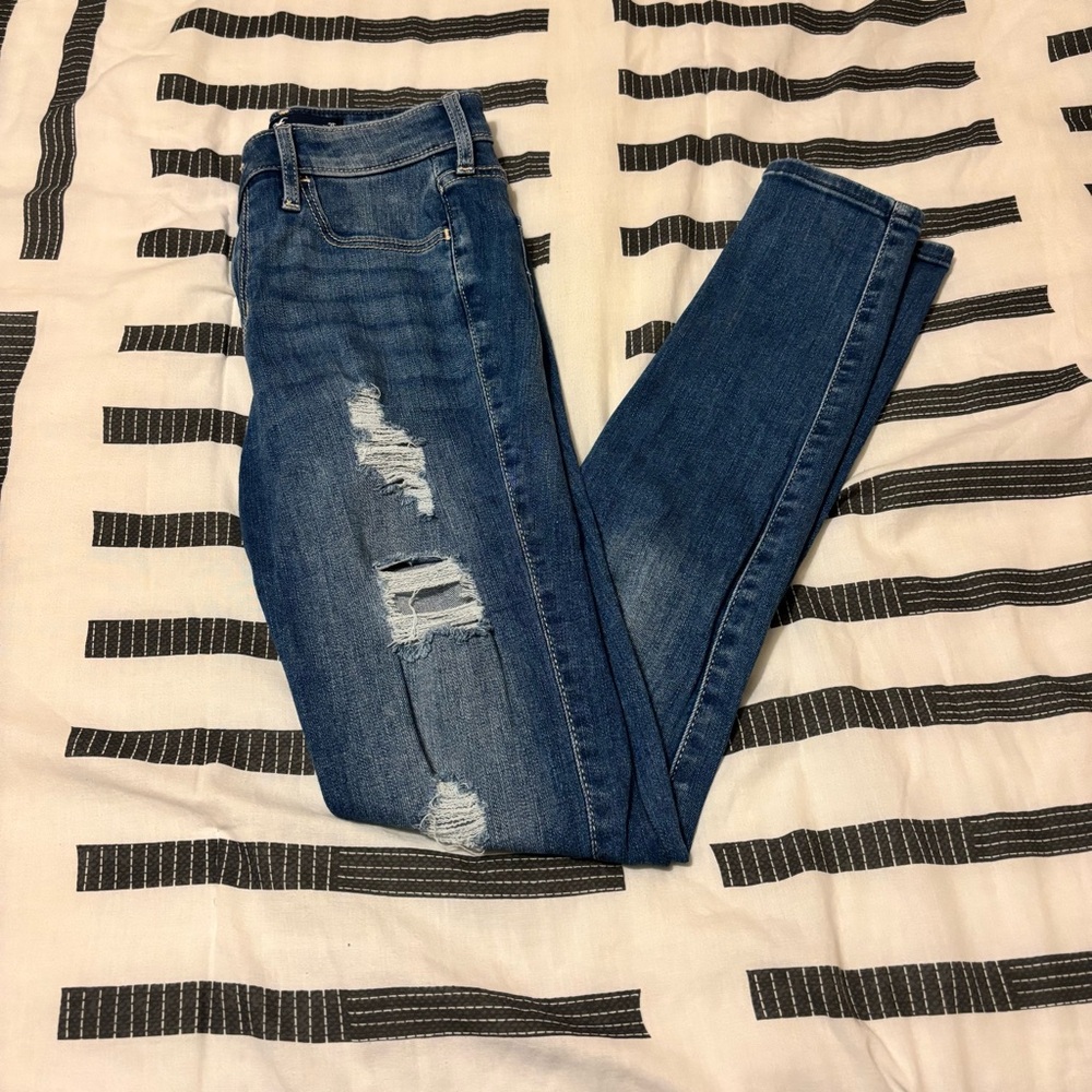 Hollister Blue Ripped Skinny Jeans Distressed Size 25